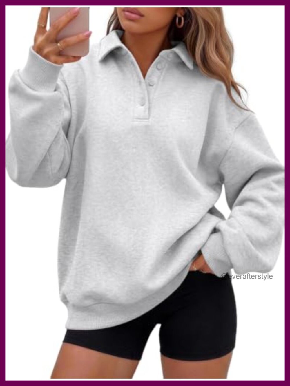 Oversized Fleece Sweatshirt Polo Collar Quarter Button Pullover